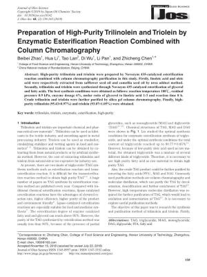 Preparation of High-Purity Trilinolein and Triolein by Enzymatic