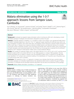 Malaria Elimination Using the 1-3-7 Approach: Lessons from Sampov Loun, Cambodia Soy Ty Kheang1, Siv Sovannaroth2, Lawrence M