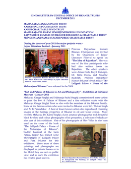 E-Newsletter by Central Office of Bikaner Trusts December 2011