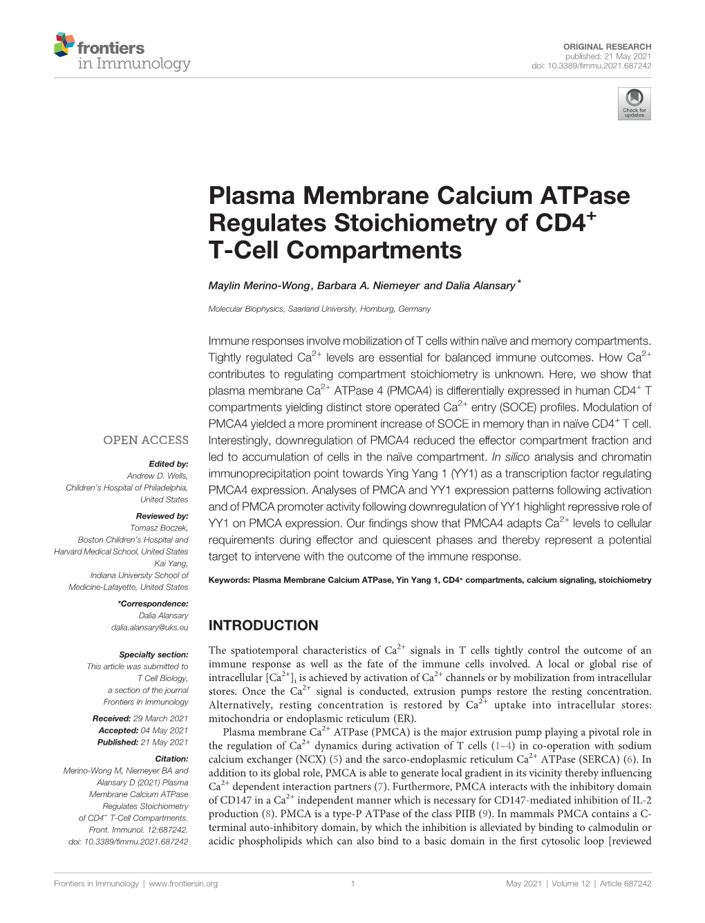Plasma Membrane Calcium Atpase Regulates Stoichiometry of CD4+ T-Cell Compartments
