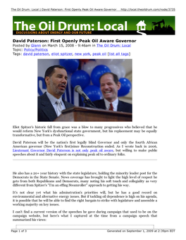 David Paterson: First Openly Peak Oil Aware Governor