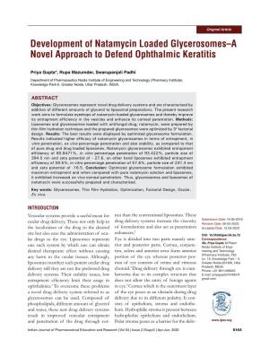 Development of Natamycin Loaded Glycerosomes–A Novel Approach to Defend Ophthalmic Keratitis