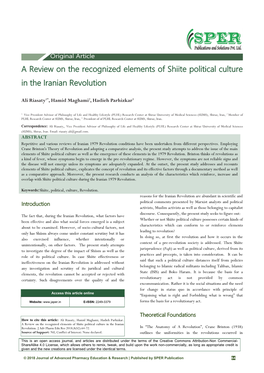 A Review on the Recognized Elements of Shiite Political Culture in the Iranian Revolution