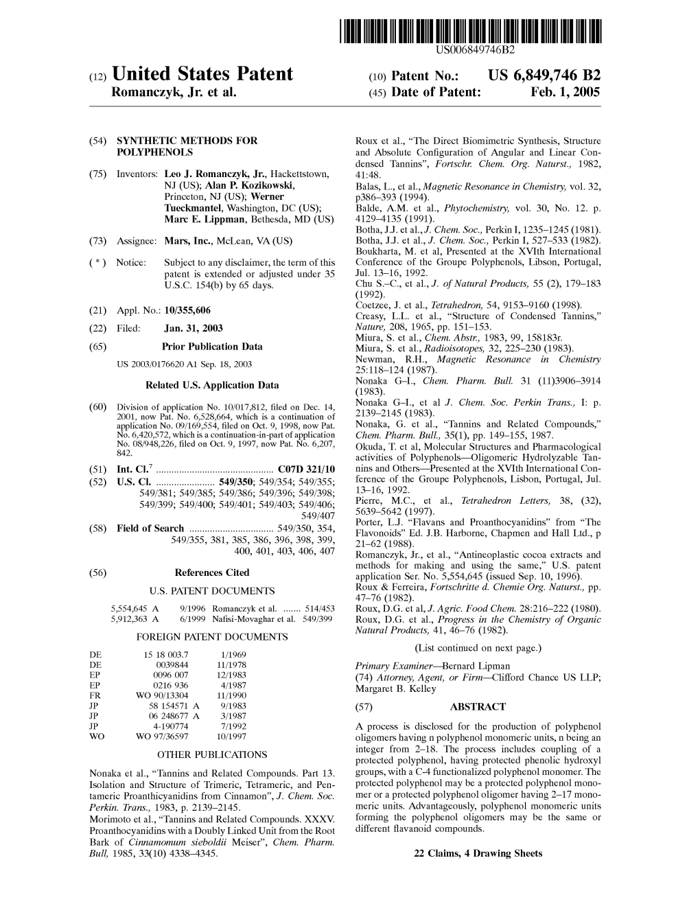 (12) United States Patent (10) Patent No.: US 6,849,746 B2 Romanczyk, Jr