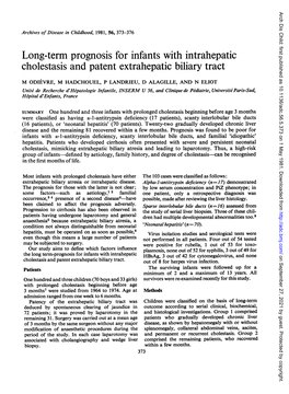 Long-Term Prognosis for Infants with Intrahepatic Cholestasis and Patent Extrahepatic Biliary Tract