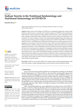 Sodium Toxicity in the Nutritional Epidemiology and Nutritional Immunology of COVID-19