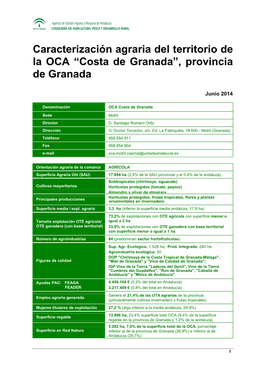 Caracterización Agraria Del Territorio De La OCA “Costa De Granada”, Provincia De Granada