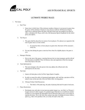 Asi Intramural Sports Ultimate Frisbee Rules