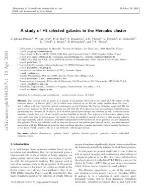 A Study of HI-Selected Galaxies in the Hercules Cluster