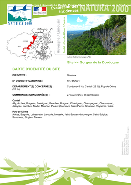 Site &gt;&gt; Gorges De La Dordogne CARTE D'identité DU SITE