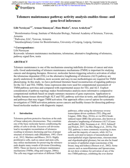 Telomere Maintenance Pathway Activity Analysis Enables Tissue- and Gene-Level Inferences