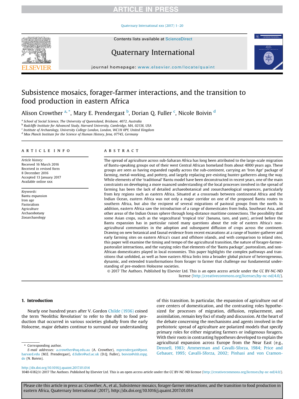 Subsistence Mosaics, Forager-Farmer Interactions, and the Transition to Food Production in Eastern Africa