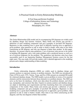 Appendix A: a Practical Guide to Entity-Relationship Modeling
