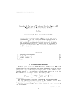 Homothetic Variant of Fractional Sobolev Space with Application to Navier-Stokes System