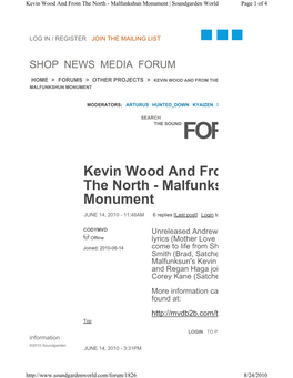 Kevin Wood and from the North - Malfunkshun Monument | Soundgarden World Page 1 of 4