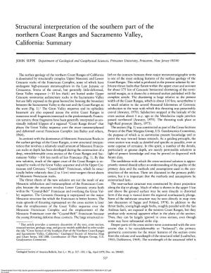 Structural Interpretation of the Southern Part of the Northern Coast Ranges and Sacramento Valley, California: Summary