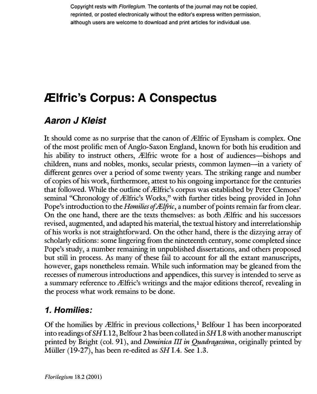 Elfric's Corpus: a Conspectus