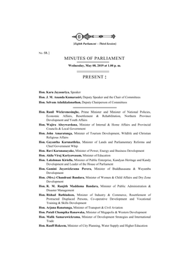 Minutes of Parliament Present