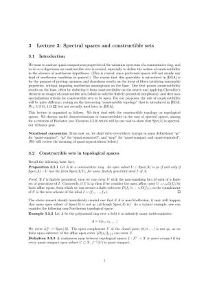 3 Lecture 3: Spectral Spaces and Constructible Sets
