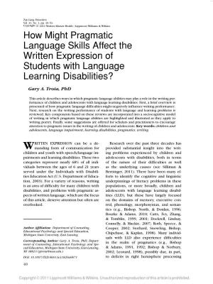 How Might Pragmatic Language Skills Affect the Written Expression of Students with Language Learning Disabilities?