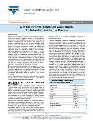 Wet Electrolyte Tantalum Capacitors: an Introduction to the Basics