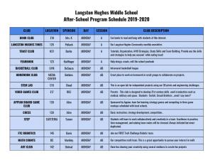 Langston Hughes Middle School After-School Program Schedule 2019-2020