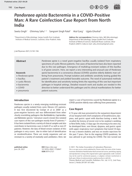 Pandoraea Apista Bacteremia in a COVID-Positive Man: a Rare Coinfection Case Report from North India