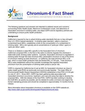 Chromium-6 Fact Sheet CALIFORNIA DEPARTMENT of PUBLIC HEALTH