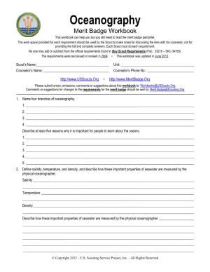 Oceanography Merit Badge Workbook This Workbook Can Help You but You Still Need to Read the Merit Badge Pamphlet