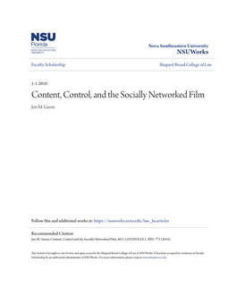 Content, Control, and the Socially Networked Film Jon M