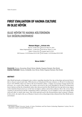 First Evaluation of Haoma Culture in Oluz Höyük