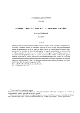 Core Discussion Paper 2002/39 Commodity Taxation With