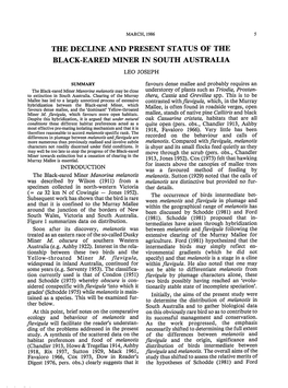 The Decline and Present Status of the Black-Eared Miner in South Australia Leo Joseph