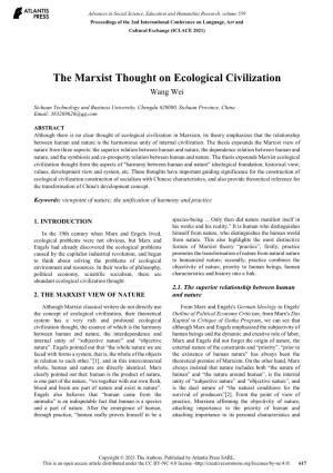 The Marxist Thought on Ecological Civilization Wang Wei