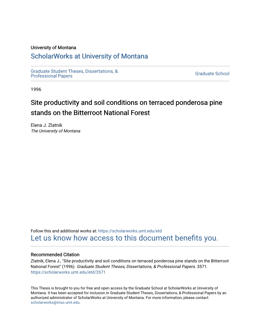 Site Productivity and Soil Conditions on Terraced Ponderosa Pine Stands on the Bitterroot National Forest