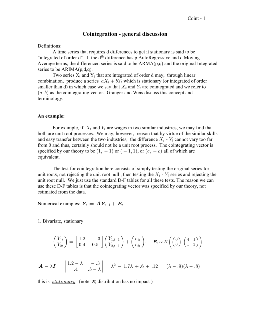 Cointegration - General Discussion