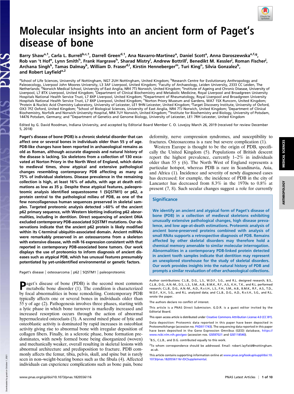 Molecular Insights Into an Ancient Form of Paget's Disease of Bone