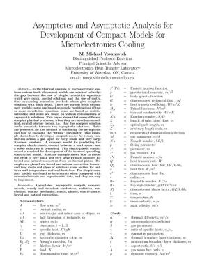 Asymptotes and Asymptotic Analysis for Development of Compact Models for Microelectronics Cooling M