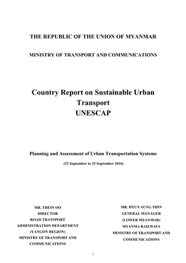 Country Report on Sustainable Urban Transport UNESCAP