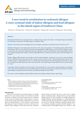 A New Trend in Sensitization to Cockroach Allergen: a Cross-Sectional Study of Indoor Allergens and Food Allergens in the Inland Region of Southwest China