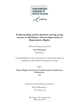Understanding Unsafe Abortions Among Young Women in Zimbabwe: a Socio-Legal Study on Reproductive Rights