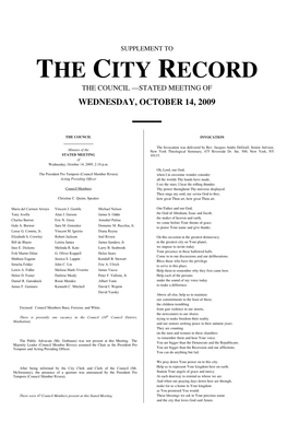 Supplement to the City Record the Council —Stated Meeting of Wednesday, October 14, 2009