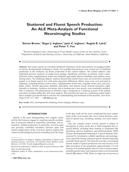 Stuttered and Fluent Speech Production: an ALE Meta-Analysis of Functional Neuroimaging Studies