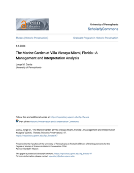 The Marine Garden at Villa Vizcaya Miami, Florida : a Management and Interpretation Analysis