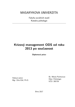 Krizový Management ODS Od Roku 2013 Po Současnost