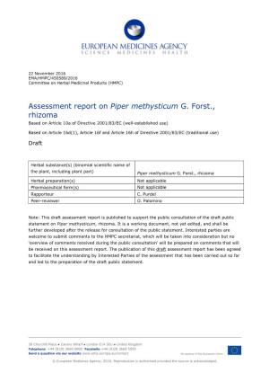 Assessment Report on Piper Methysticum G. Forst., Rhizoma Based on Article 10A of Directive 2001/83/EC (Well-Established Use)