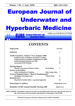European Journal of Underwater and Hyperbaric Medicine