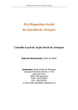 Pré-Diagnóstico Social Do Concelho De Alenquer