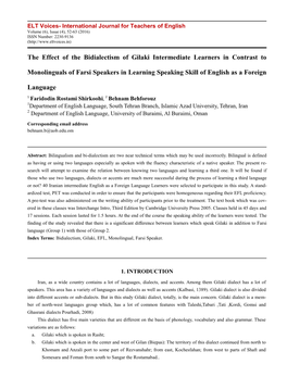 The Effect of the Bidialectism of Gilaki Intermediate Learners in Contrast To