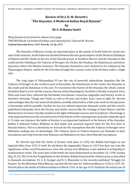Review of Dr J. D. M. Derrett's “The Hoysalas: a Medieval Indian Royal